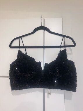 Black Sequin Crop Bralette Top